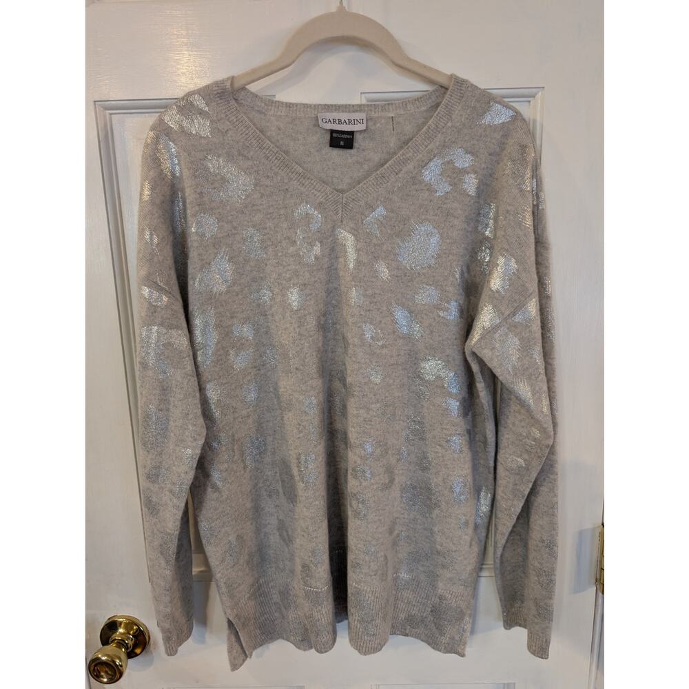 Garbarini  Gray Leopard Print Cashmere Sweater Medium